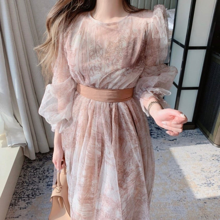 【dress】パフスリーブチュールワンピース　M30144