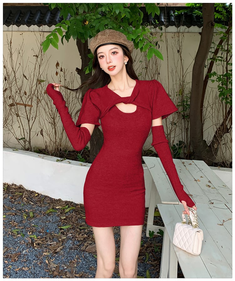 【dress】ニットワンピースアームカバー付き　M26583