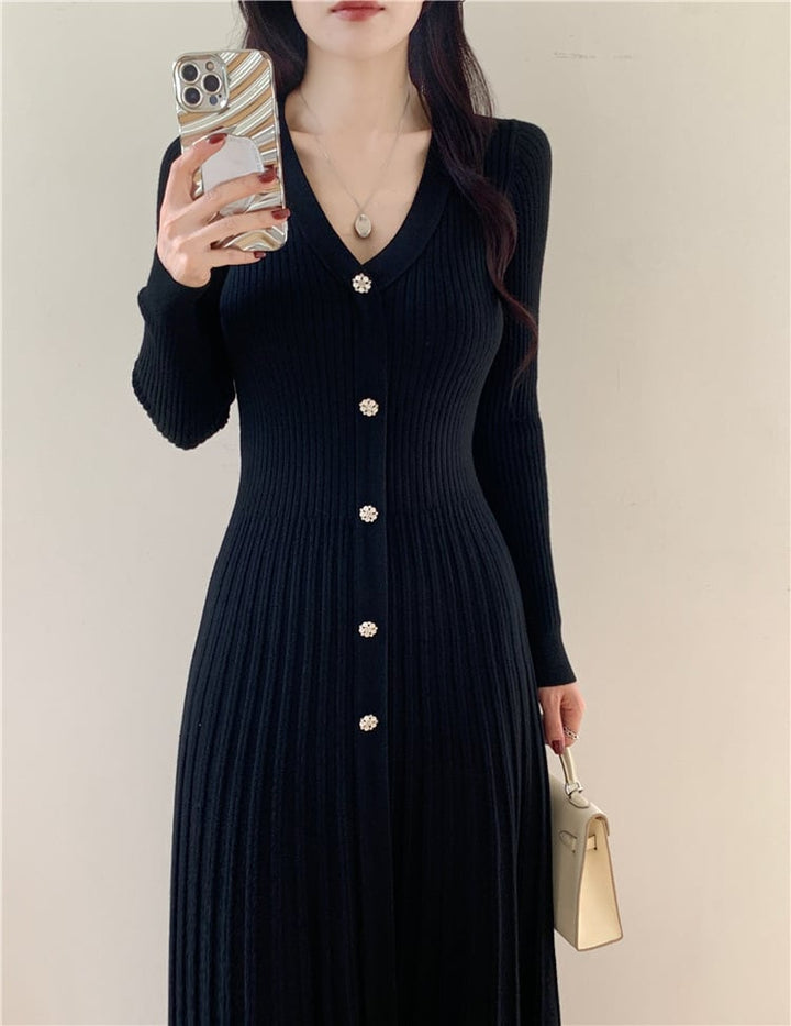 【dress】Vネックニットワンピース　M26694