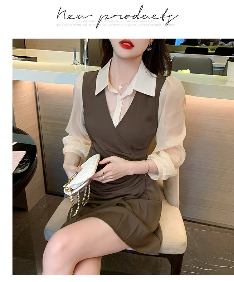 【dress】目立つ！エレガント切り替えシャツワンピース　M17272