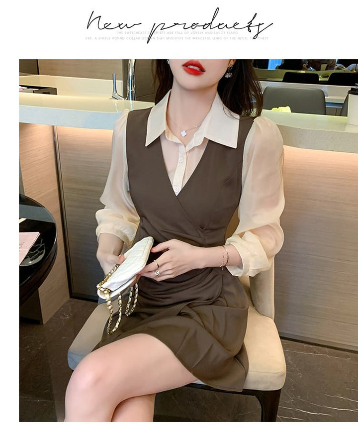 【dress】目立つ！エレガント切り替えシャツワンピース　M17272