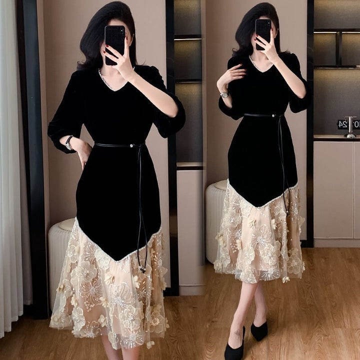 【dress】レース切り替ワンピース　M26931