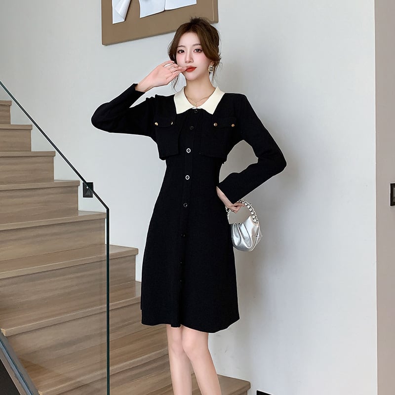【dress】おしゃれ！エレガント切り替えニットワンピース　M17670