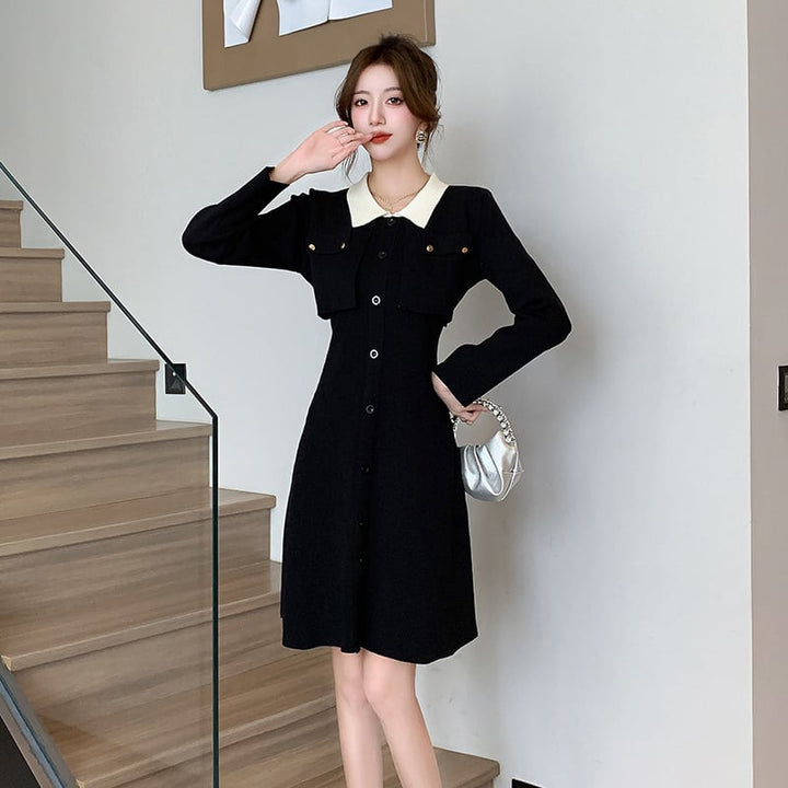 【dress】おしゃれ！エレガント切り替えニットワンピース　M17670