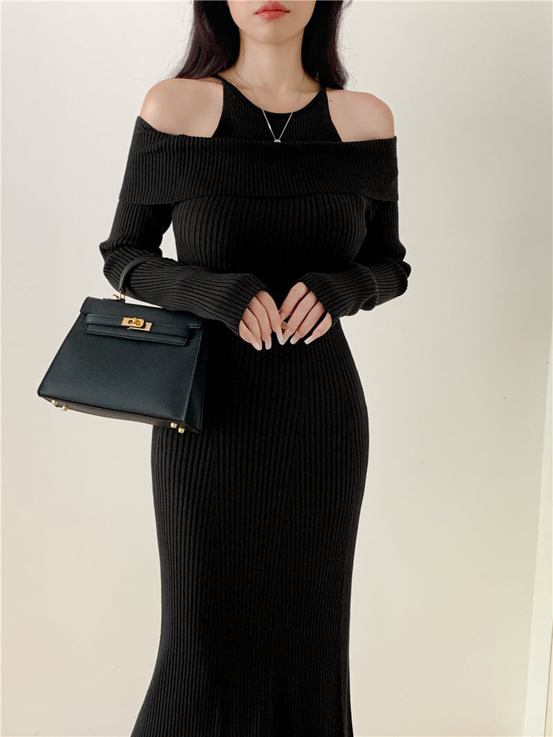 【dress】オフショルダーマーメイドニットワンピース　N2767