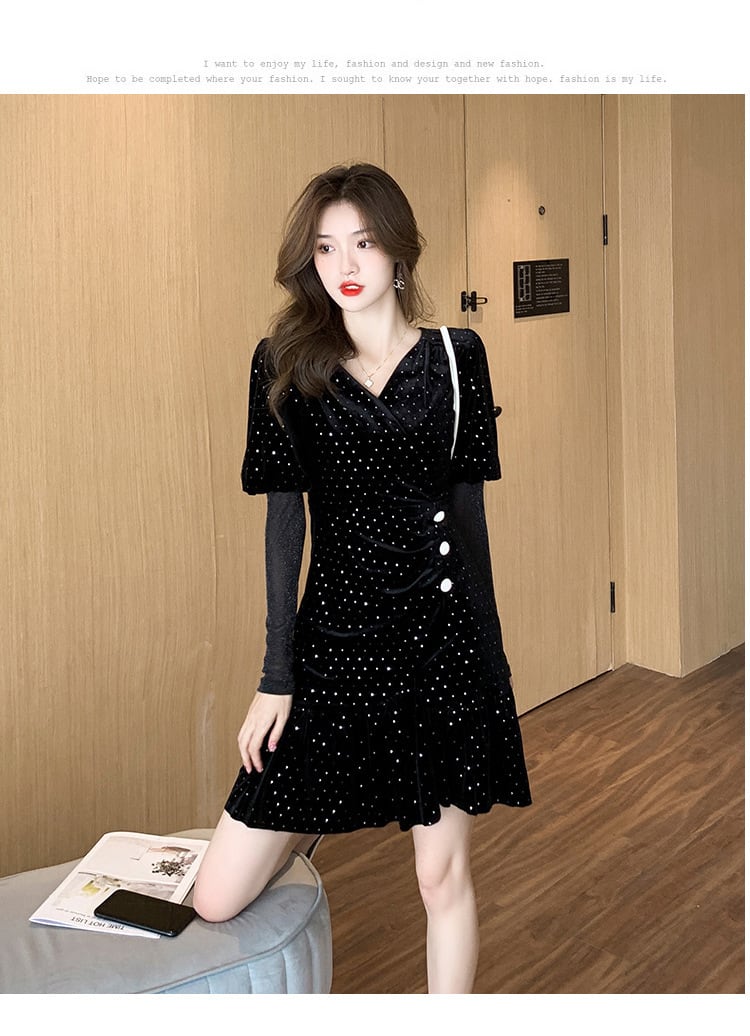 【dress】高級感 エレガント切り替えデートワンピース　M17391