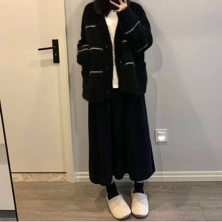 【outer】ボーダー柄Vネックニットカーデ　M18377