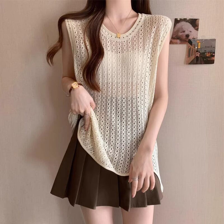 【tops】透かしニットベスト Q8307