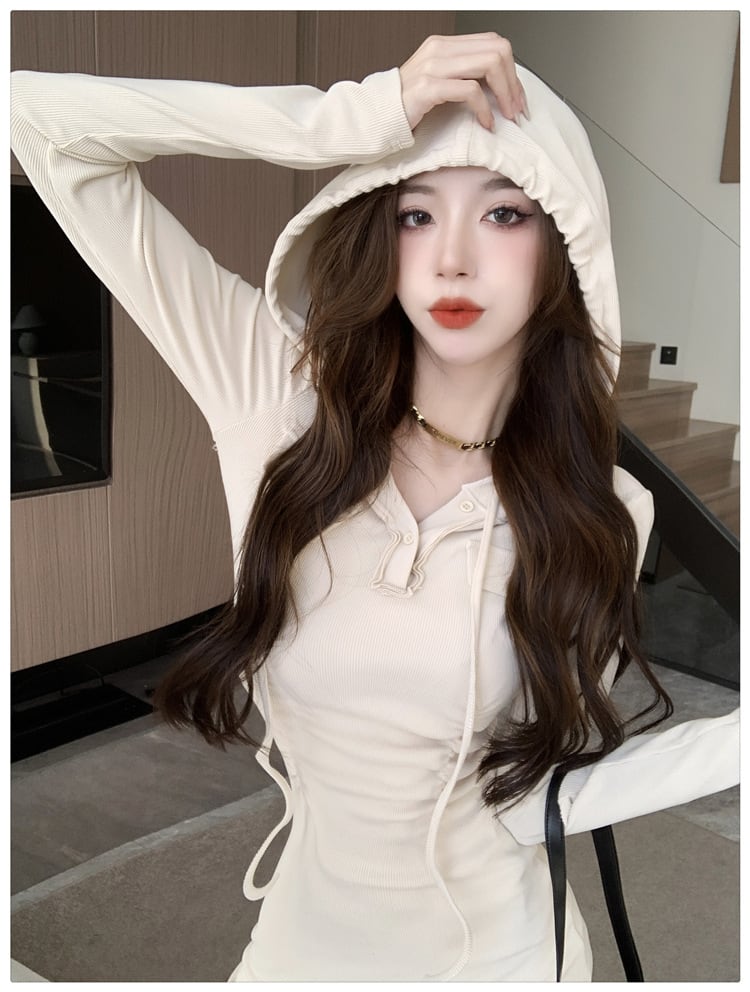 【dress】韓国系フード付きパーカーワンピース着瘦せ　M17586