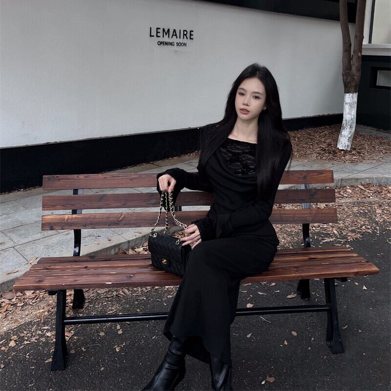 【dress】レース切り替えワンピース　M27846