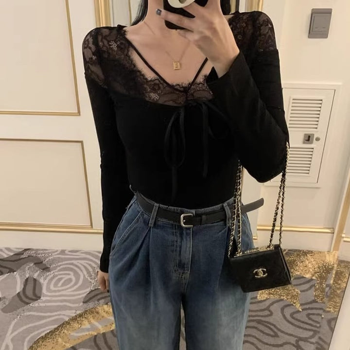 【tops】レースドッキングトップス Q7755