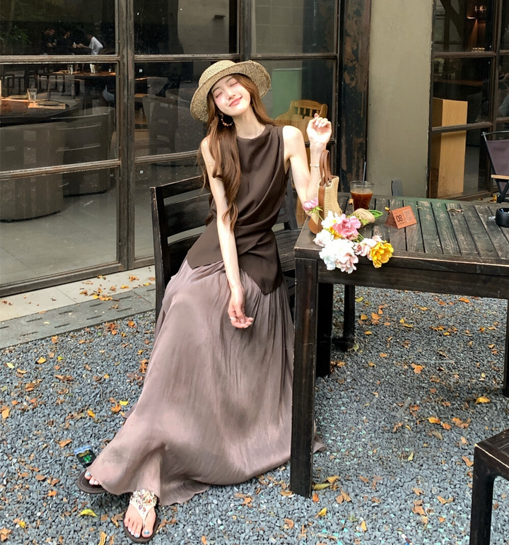 【set】バックリボントップス×ロングスカートセット     N3579