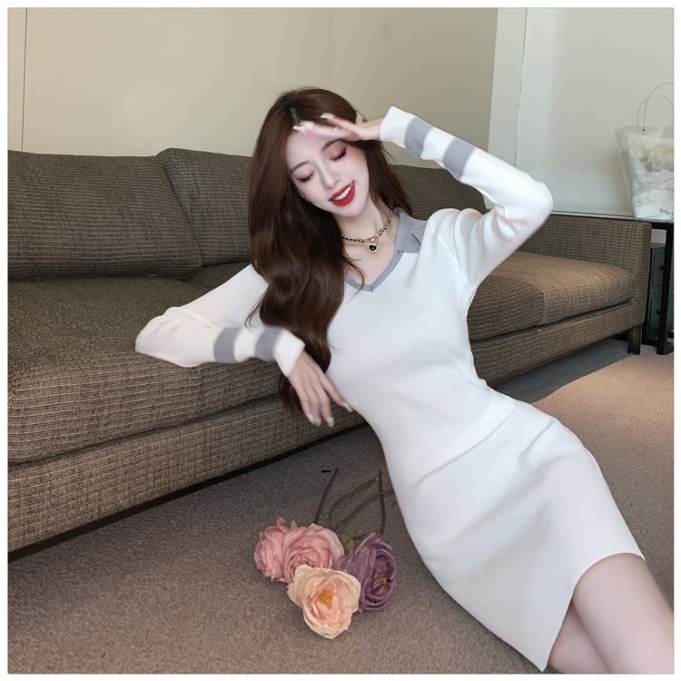 【dress】大人らしい ニットワンピース韓国系着心地良い　M17539