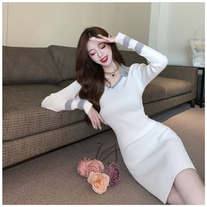 【dress】大人らしい ニットワンピース韓国系着心地良い　M17539