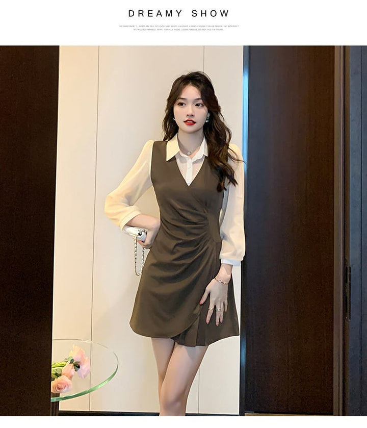 【dress】目立つ！エレガント切り替えシャツワンピース　M17272