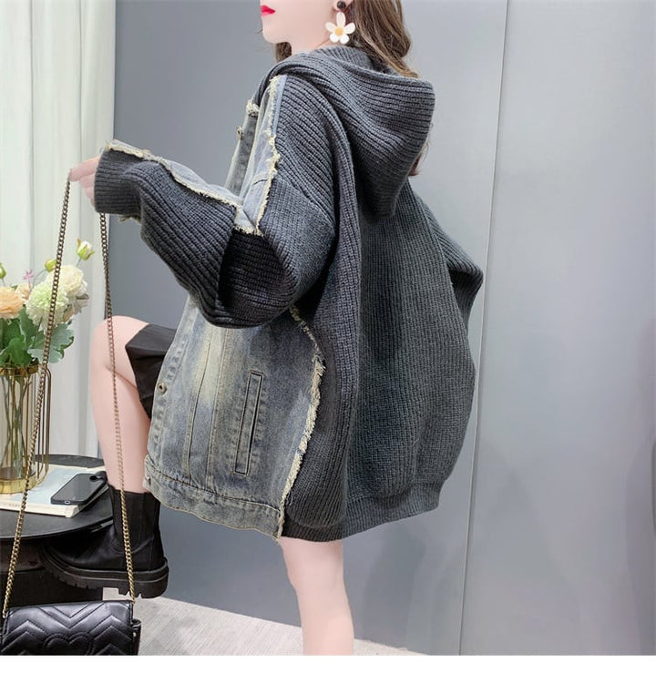【outer】デニム切り替えニットカーデ　M26957