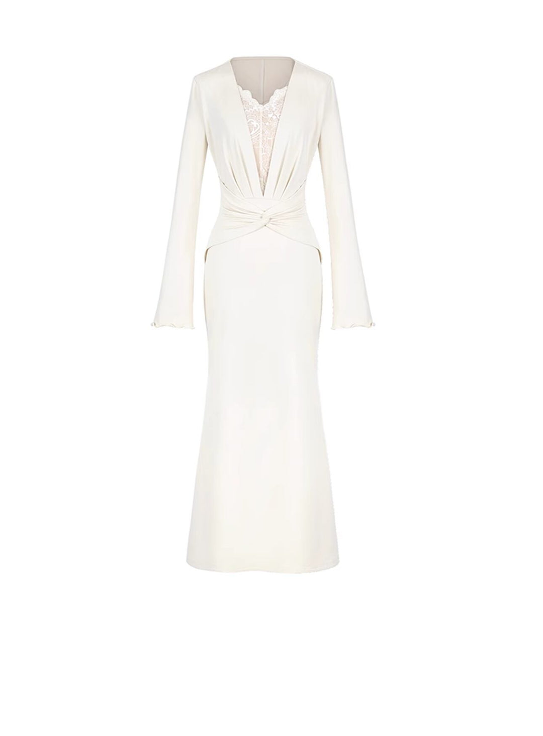 【dress】レースドッキングロングワンピース Q7596