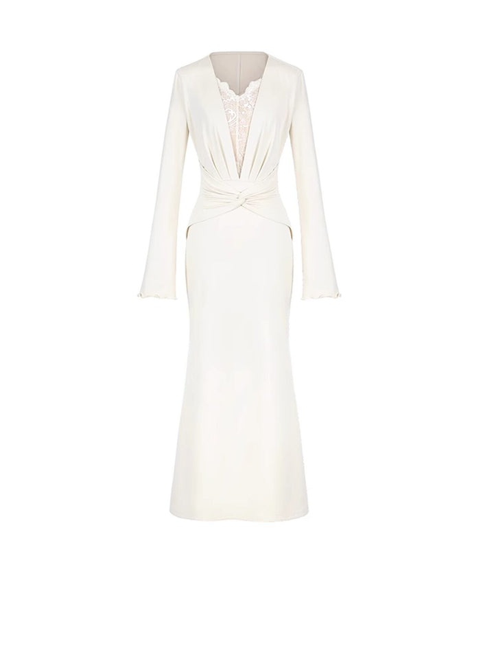 【dress】レースドッキングロングワンピース Q7596