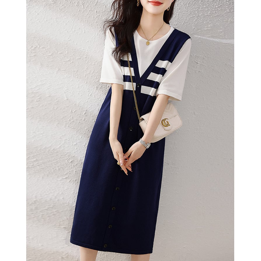 【dress】今季マストバイキャンパス切り替えワンピース　M16852
