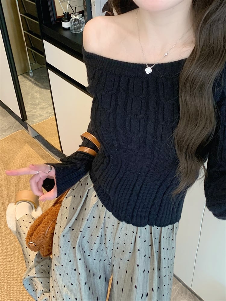 【tops】オフショルダーニットトップス　M28411