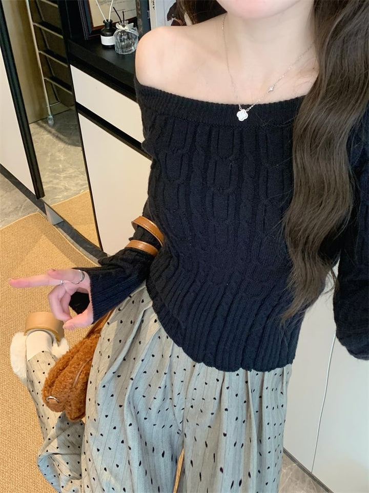 【tops】オフショルダーニットトップス　M28411