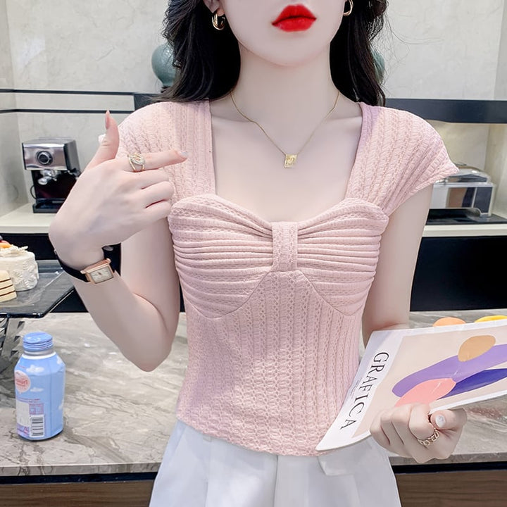 【tops】女子力アップエレガントTシャツ着心地良い　M17340