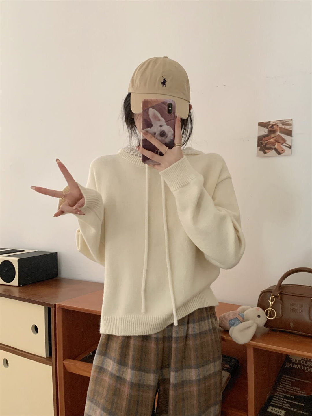 【tops】フード付きニットセーター　M28642