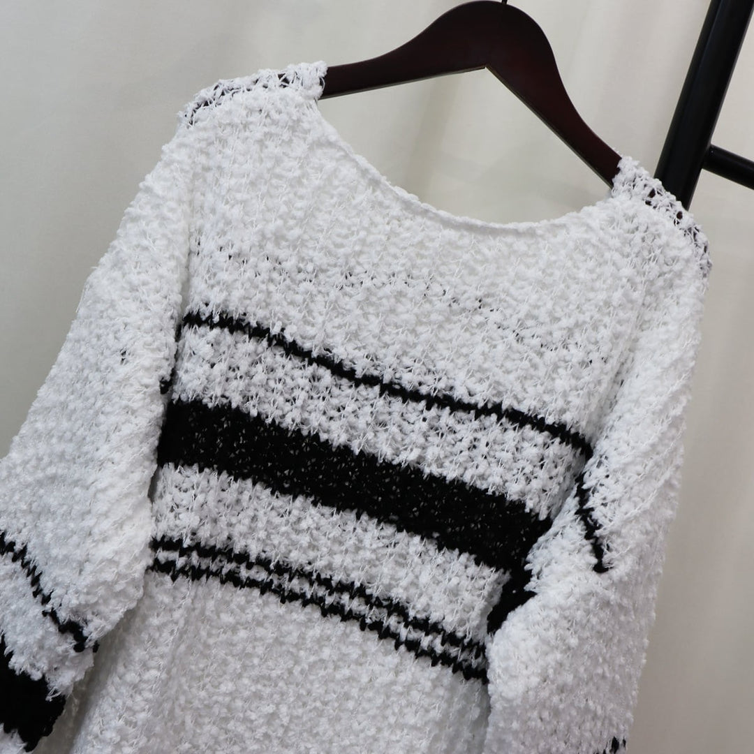 【tops】クルーネックボーダー柄ニットセーター　M18265