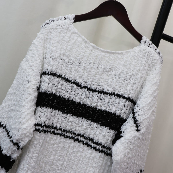 【tops】クルーネックボーダー柄ニットセーター　M18265