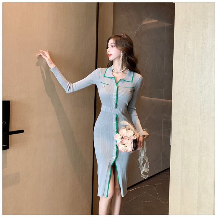 【dress】ボタンデザインニットワンピース　M18294