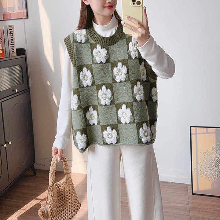 【tops】花柄ニットベスト Q8227