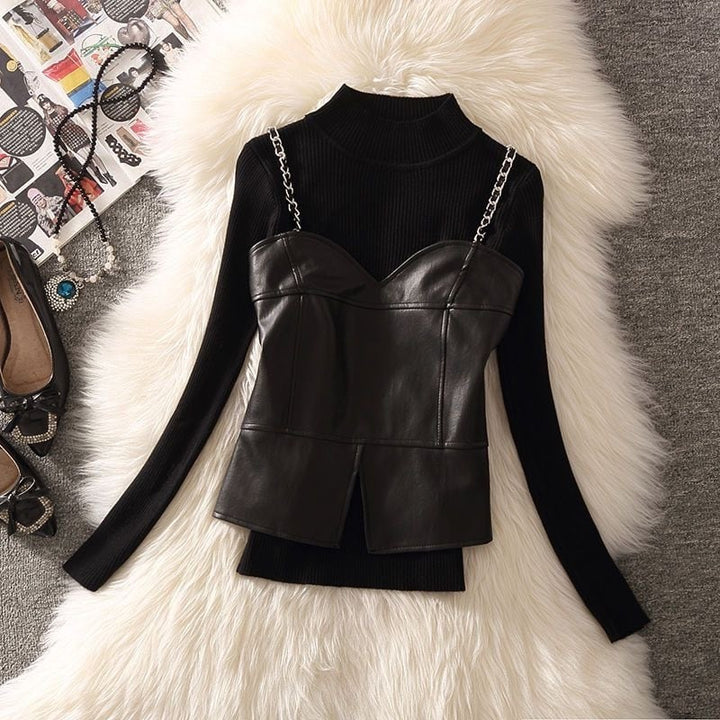 【tops】レザーキャミソール　N2038