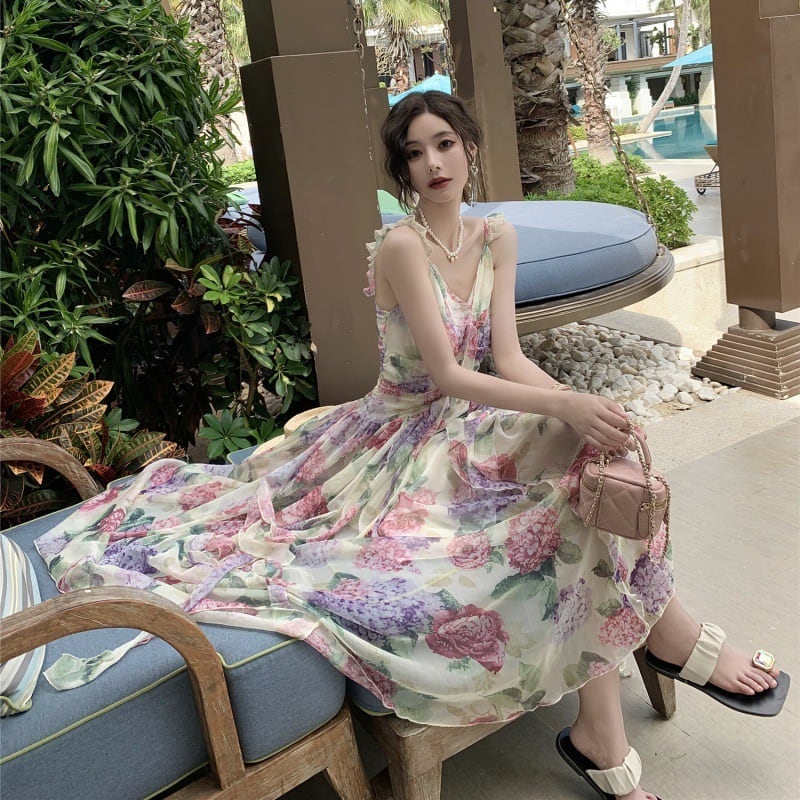 【dress】優しい雰囲気スウィート花柄キャミワンピース　M17457