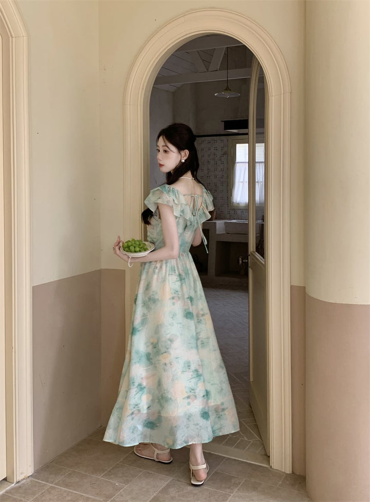 【dress】フリルプリントワンピース　M24463