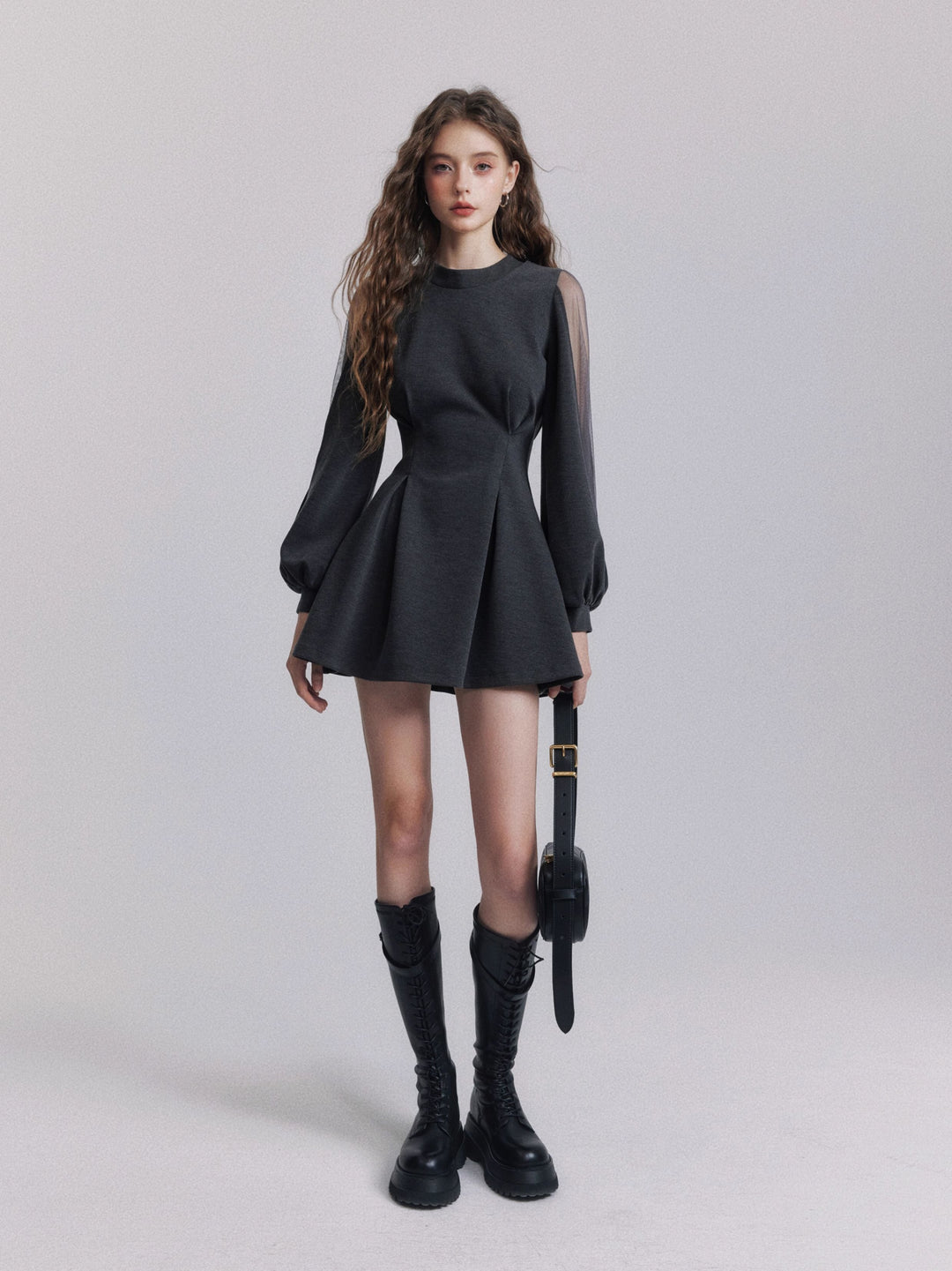 【dress】バックリボンチュールスリーブミニワンピース　N3484