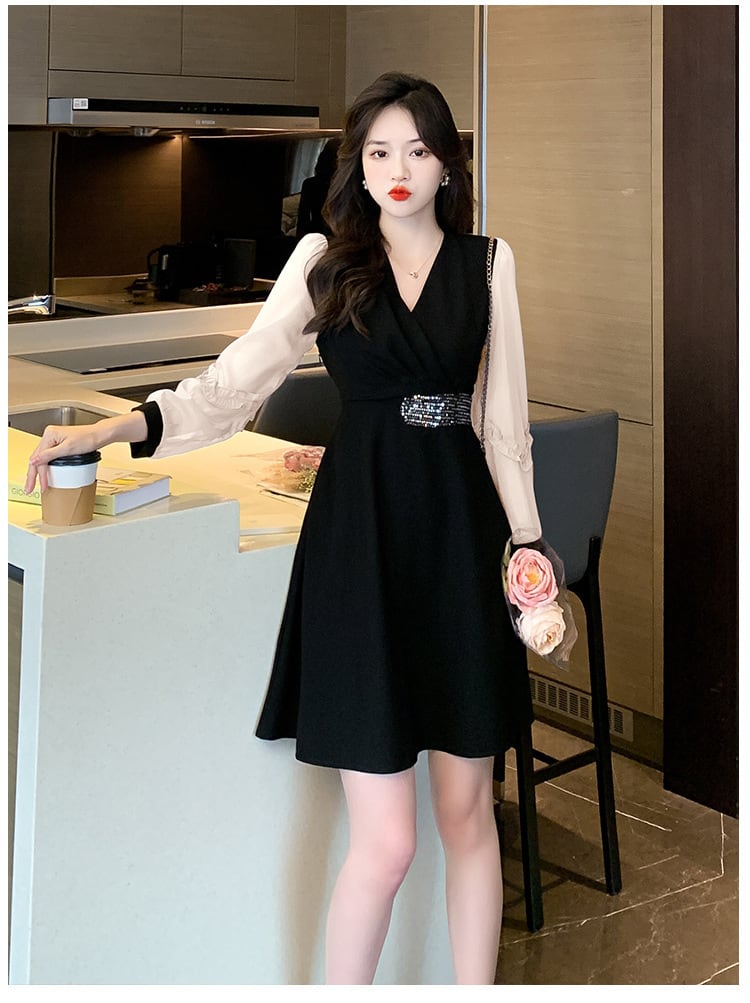 【dress】目立つ！パフスリーブエレガントデートワンピース　M17482