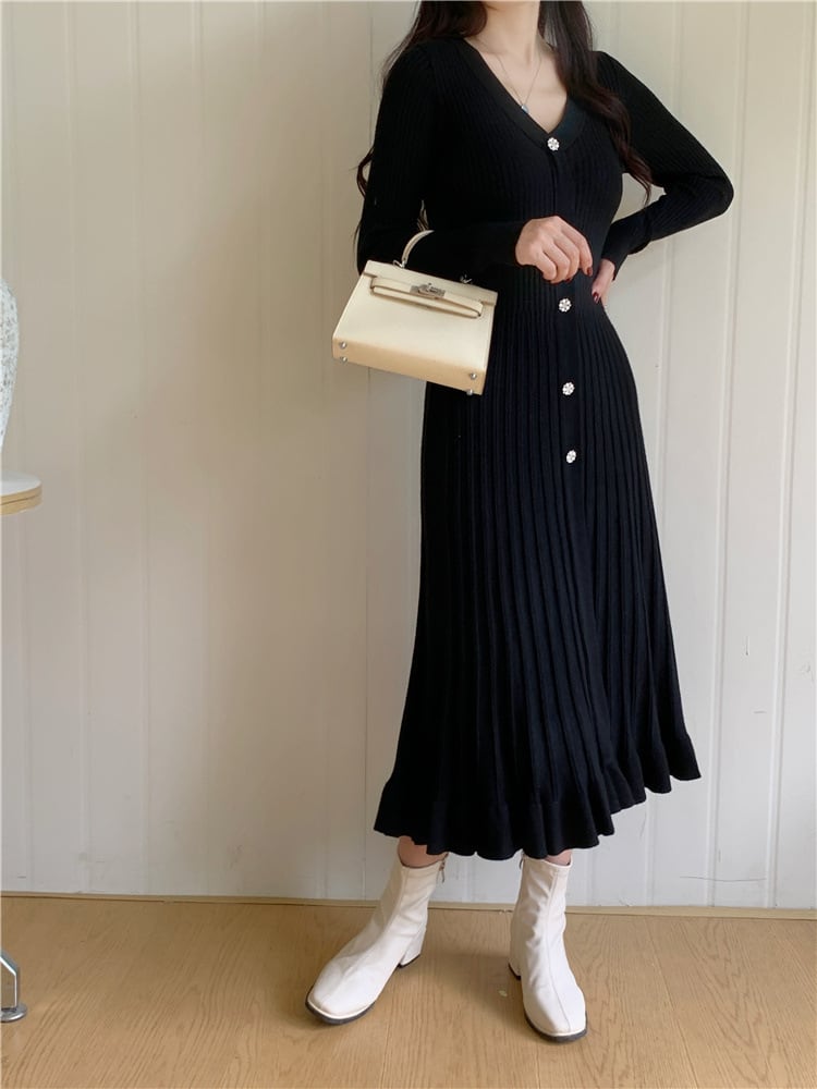 【dress】Vネックニットワンピース　M26694