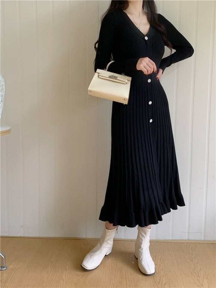 【dress】Vネックニットワンピース　M26694
