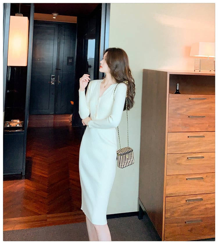 【dress】Vネックニットワンピース　M28210