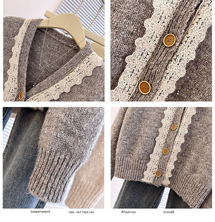 【outer】レース切り替えニットカーデ　M28259