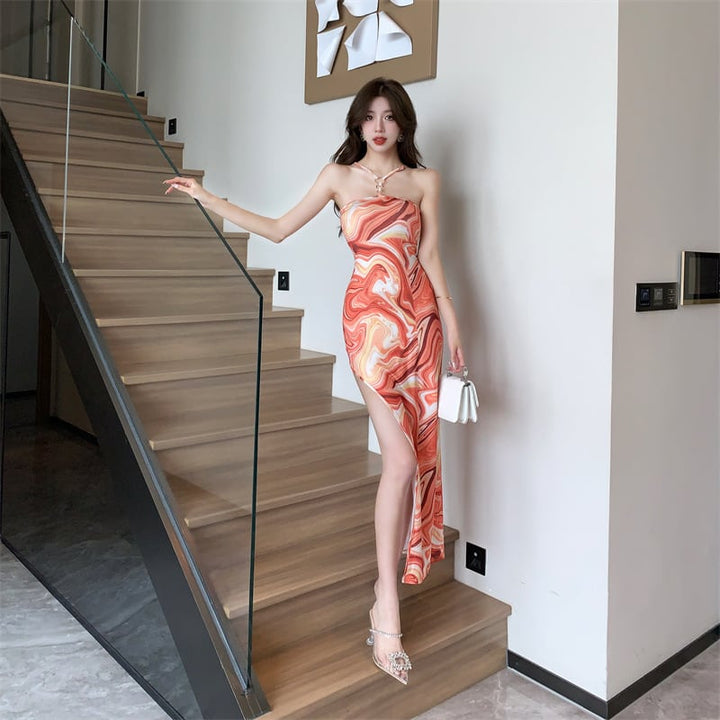 【dress】大人らしい セクシープリントキャミワンピース　M16980