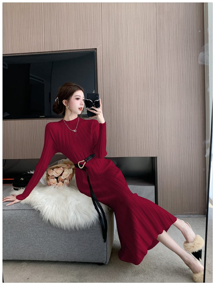 【dress】ニットワンピースベルト付き　M27464