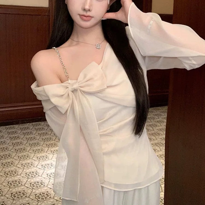 【tops】リボンチェーンストラップトップス　N3025
