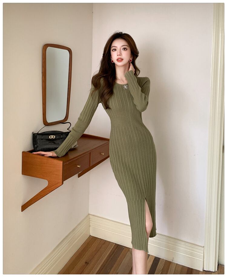 【dress】スリットニットワンピース　M27482