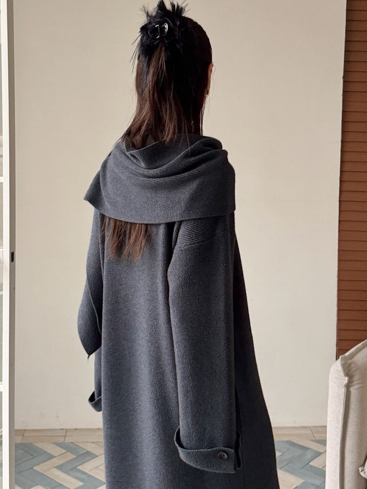 【set】マフラー×ロングニットワンピースセット Q7427