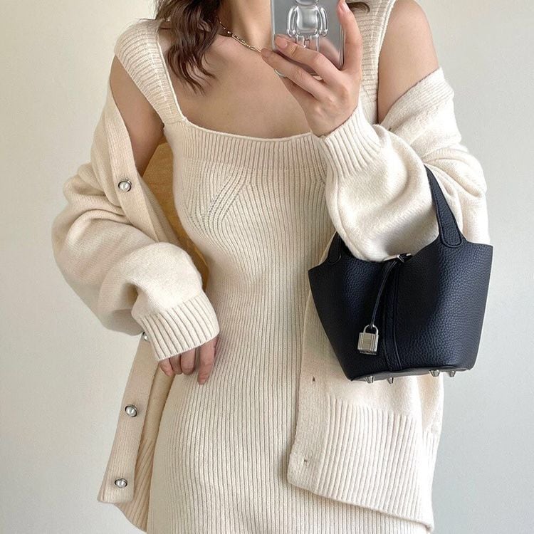 【set】ニットカーデ×キャミワンピースセット　M25427