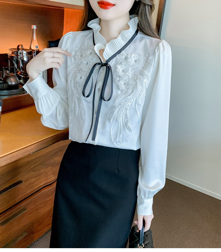 【tops】柔らかくて優しい印象フリルシャツトップス2色　M16912
