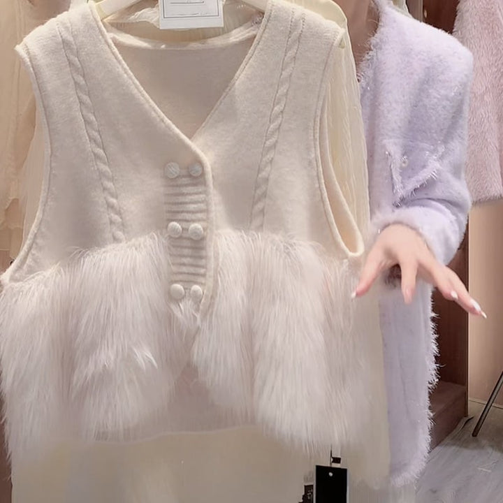 【tops】ニット切り替えVネックノースリーブベスト　M17690