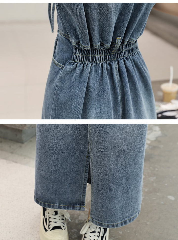 【dress】絶対流行ファッションノースリーブデニムワンピース　M16834