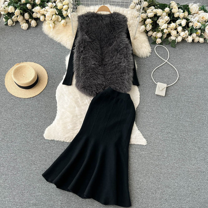 【set】ファージレ×カシュクールニットトップス×マーメイドスカート3点セット　N2741